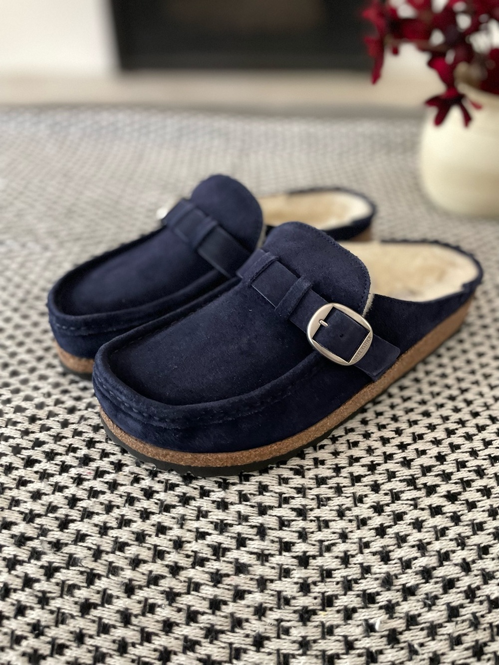 Birkenstock Buckley Shearling Navy Blue Clog Mule Size 40 Women - Picture 3 of 7